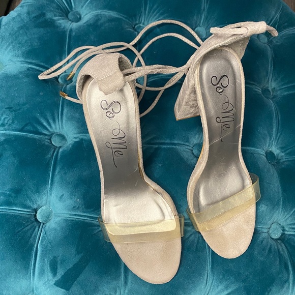 Lace Up Chunky Grey Heeled Sandals Size 8.5 - Picture 2 of 6